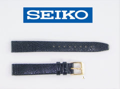 13mm Ladies Seiko Original Genuine Lizard Black Watch Band Strap