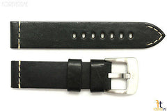 24mm Black Smooth Leather Watch Band Strap Fits Luminox Anti-Allergic Heavy Duty