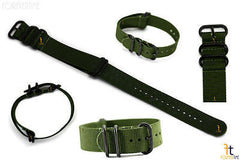 20mm Fits Luminox Nylon Woven  Green Watch Band Strap 4 Black S/S Rings