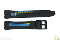 12mm Ladies Blue/Yellow Stripes Replacement Watch Band Strap fits SWATCH watch