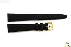 14mm Genuine Black Leather Stitched Watch Band Strap Gold Tone Buckle