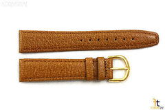 18mm Genuine Tan Pigskin Leather Stitched Watch Band Strap Gold Tone Buckle