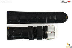 Bandenba 24mm Genuine Black Crocodile Grain Leather Stitched Watch Band Strap
