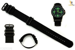 20mm Fits Luminox Nylon Woven Black Watch Band Strap 4 Black S/S Rings