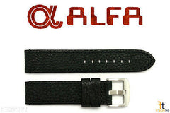ALFA 20mm Black Genuine Textured Leather Watch Band Anti-Allergic BLK Stitching