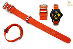 20mm Fits Luminox Nylon Woven Orange Watch Band Strap 4 Stainless Steel Rings