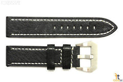 24mm Black Genuine Textured Leather Watch Band Strap Anti-Allergic