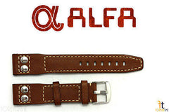 ALFA 24mm Genuine Brown Smooth Leather RIVET Watch Band Strap Anti-Allergic