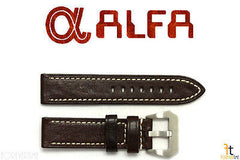 ALFA 24mm Dark Brown Genuine Textured Leather Watch Band Strap Anti-Allergic
