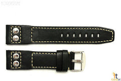 20mm Black Smooth Leather RIVET Watch Band Strap Fits Luminox Anti-Allergic