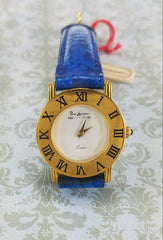 Pierre Lannier Ladies Watch Blue Leather Band French Made 1990's Vintage New