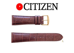 24mm Men's Citizen Genuine Leather Brown Textured Watch Band Strap