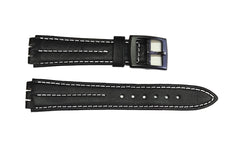 18mm Black Leather Band with White Stitching Replacement Watch Band fits Swatch Watches