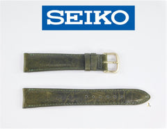 18mm Seiko Original Genuine Leather Green Padded Watch Band Strap