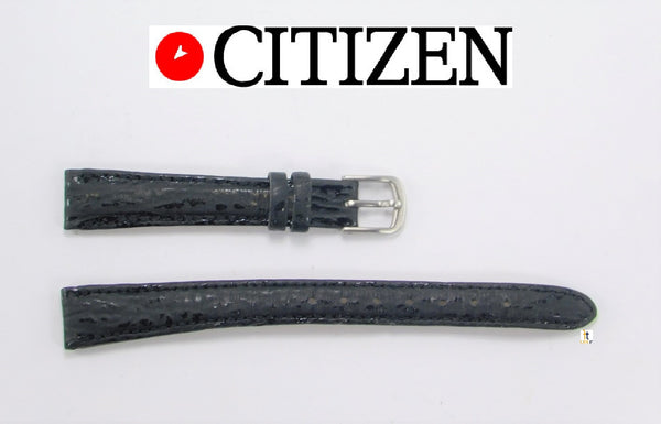 13mm Ladies Citizen Genuine Leather Black Textured Watch Band Strap