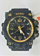 SKMEI Black and Gold Men's Military G Style Sport Digital Analog LED Shock Quartz Watch