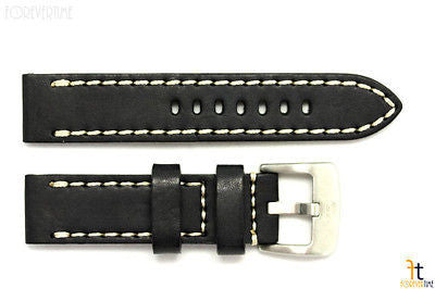 22mm Black Smooth Leather Watch Band Strap w/Stitches Fits Luminox Anti-Allergic - Forevertime77