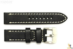 22mm Black Smooth Leather Watch Band Strap w/Stitches Fits Luminox Anti-Allergic
