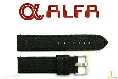 ALFA 22mm Black Genuine Textured Leather Watch Band Anti-Allergic BLK Stitching - Forevertime77
