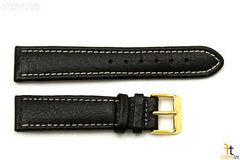 20mm Genuine Black Leather Watch Band Strap Gold Tone Buckle for Heavy Watches