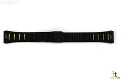 18mm Black Stainless Steel Metal Adjustable Clasp Watch Band w/ Gold Inserts