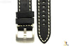 ALFA 24mm Black Smooth Genuine Leather Watch Band Strap Anti-Allergic w/Stitches - Forevertime77
