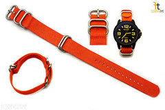 22mm Fits Luminox Nylon Woven Orange Watch Band Strap 4 Stainless Steel Rings