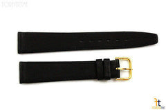 17mm Genuine Black Leather Stitched Watch Band Strap Gold Tone Buckle