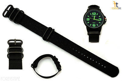 24mm Fits Luminox Nylon Woven Black Watch Band Strap 4 Black S/S Rings - Forevertime77
