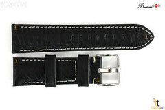 Bandenba 22mm Genuine Black Textured Leather Panerai White Stitched Watch Band