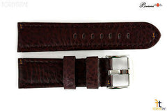 Bandenba 24mm Genuine Dark Brown Textured Leather Panerai Stitched Watch Band