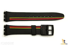 12mm Ladies Red/Yellow Stripes Design Black Watch Band Strap fits SWATCH watches