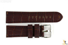 Bandenba 24mm Genuine Dark Brown Crocodile Grain Leather Stitched Watch Band