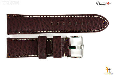 Bandenba 22mm Genuine Dark Brown Textured Leather White Stitched Watch Band - Forevertime77