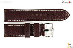 Bandenba 22mm Genuine Dark Brown Textured Leather White Stitched Watch Band
