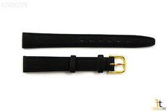 12mm Genuine Black Leather Stitched Watch Band Strap Gold Tone Buckle