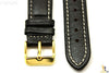 18mm Genuine Black Leather Watch Band Strap Gold Tone Buckle for Heavy Watches - Forevertime77