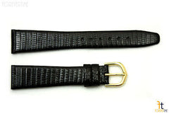 18mm Genuine Teju Black Lizard Skin Watch Band Strap Gold Tone Buckle