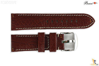 Bandenba 24mm Genuine Brown Textured Leather Panerai White Stitched Watch Band - Forevertime77