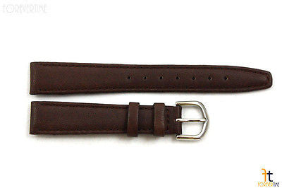 14mm Genuine Dark Brown Leather Stitched Watch Band Strap Silver Tone Buckle - Forevertime77