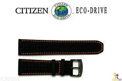 Citizen 59-S52631 Original Replacement 23mm Black Leather Watch Band Strap w/ Orange Stitching