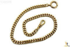 13.5" Gold Plated Stainless Steel Flat Link Pocket Watch Chain w/ Spring Ring