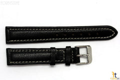 18mm Genuine Black Leather Watch Band Strap Silver Tone Buckle for Heavy Watches