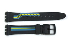 17mm Blue/Yellow Stripes PVC Replacement Watch Band Strap fits SWATCH watches