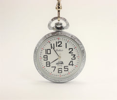 Belair Stainless Steel Railroad Pocket Watch with Chain Made in USA Swiss Movement
