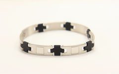 Stainless Steel and Rubber Cross Link Bracelet Adjustable Unisex New