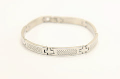 Stainless Steel Cross Shaped Link Bracelet with Beaded Detail Unisex