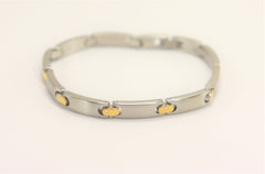 Stainless Steel Link Bracelet With Gold Plated Beaded Detailing Adjustable Unisex New
