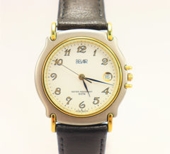 BELAIR Unisex Swiss Quartz Movement Brushed Stainless Steel Gold Plated Watch Vintage NEW