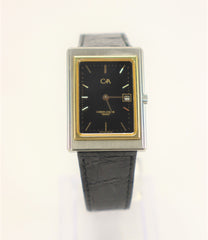 CARAN d'ACHE Vintage Watch VERY RARE Stainless Steel/Gold Bezel Sapphire Crystal